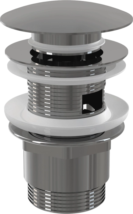Донный клапан сифона AlcaPlast A390 для умывальника CLICK/CLACK 5/4″, цельнометаллический с переливом и бальшой заглушкой