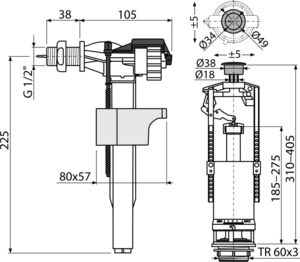 Выпускной комплект со СТОП кнопкой AlcaPlast SA2000K 1/2″