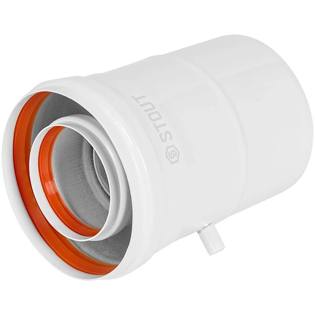 Адаптер подключения STOUT УНИВЕРСАЛЬНЫЙ c конденсатоотв. вертик. традиц. коакс. D60(м-м)/100(п-м) (хомут,фланец,втулка,адаптер) кроме Immergas,Navien D75/100