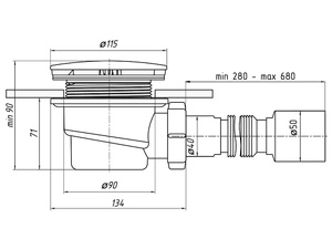 Сифон для душевого поддона АНИПласт E325C 1 1/2 дюйма 90 мм высота 65 мм хром с гибкой трубой 40х50 мм (E325C)