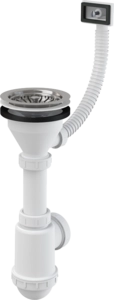Сифон для мойки с нержавеющей peшeткой DN115, гофропереливом AlcaPlast A447-DN50/40