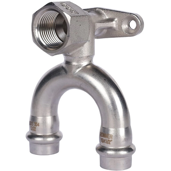 Угольник проходной настенный с креплением ВР ROMMER из нержавеющей стали SUS 304 (RSS-0012)