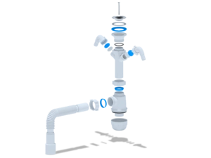 Сифон для мойки АНИПласт Грот A1115 1 1/2 дюйма 40 мм с двумя отводами для стиральной машины с гибкой трубой 40х40/50 мм (A1115)