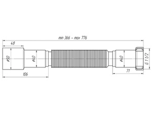 Гибкая труба АНИПласт K106 с гайкой 1 1/2 дюйма 40-50х366-776 мм (K106)