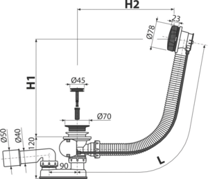 Сифон для ванны автомат комплект, черный-мат AlcaPlast A55BLACK