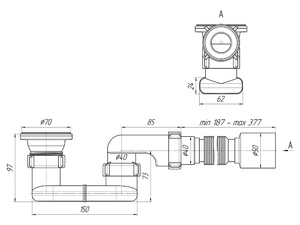 Сифон для душевого поддона АНИПласт E015 1 1/2 дюйма 40 мм плоский с гибкой трубой 40х50 мм (E015)