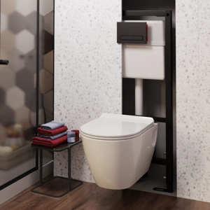 Набор инсталляции 50 см АНИПласт WN51433Art с безободковым унитазом, с сиденьем микролифт, черный матовый клавишей (WN51433ART)