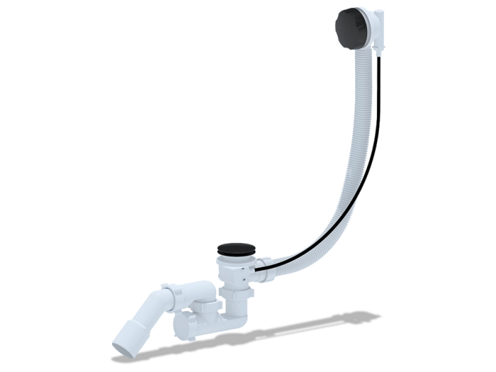 Перелив полуавтомат с регулируемым сифоном АНИПласт EM321BL 580 мм с переходной трубой 45 градусов 40х50 мм черный, толщина ванн до 13 мм (EM321BL)