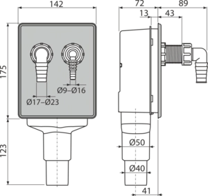Сифон для стиральной машины под штукатурку для подключения до двух устройств DN40 и DN50 AlcaPlast APS6