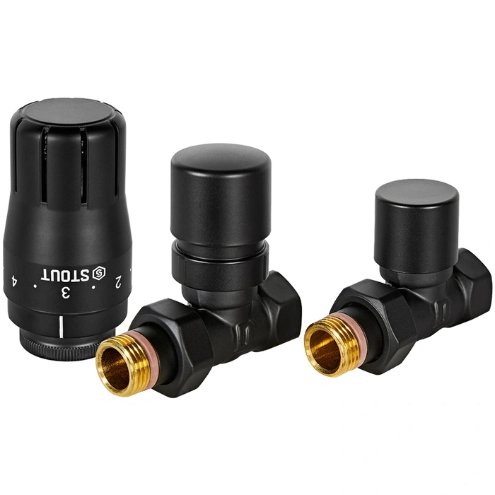 Комплект клапанов термостатических STOUT Design черный, прямой 1/2 (SVTDK-0001-000015B)