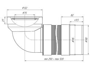 Удлинитель гибкий для унитаза АНИПласт K712R угол 90 градусов выпуск 110 мм 250-520 мм (K712R)