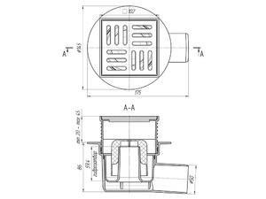 Трап горизонтальный регулируемый АНИПласт TA5604 выпуск 50 мм с решеткой из пластика 100х100 мм (TA5604)