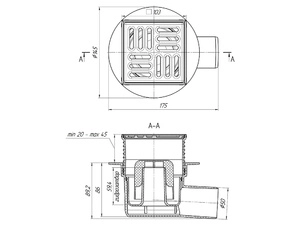 Трап горизонтальный регулируемый АНИПласт TA5602 выпуск 50 мм с решеткой из нержавеющей стали 100х100 мм (TA5602)