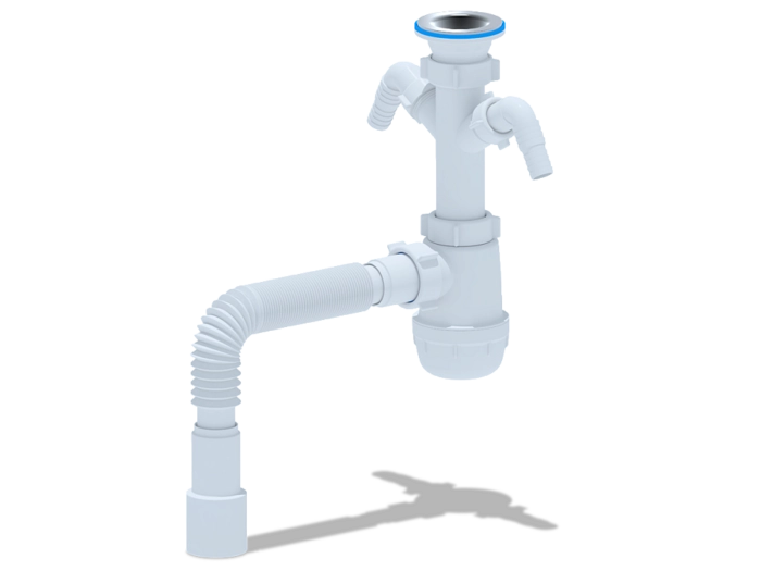 Сифон для мойки АНИПласт Грот A1115 1 1/2 дюйма 40 мм с двумя отводами для стиральной машины с гибкой трубой 40х40/50 мм (A1115)