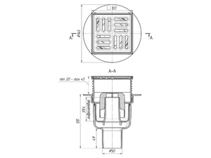 Трап вертикальный регулируемый АНИПласт TA5702 выпуск 50 мм с решеткой из нержавеющей стали 100х100 мм (TA5702)
