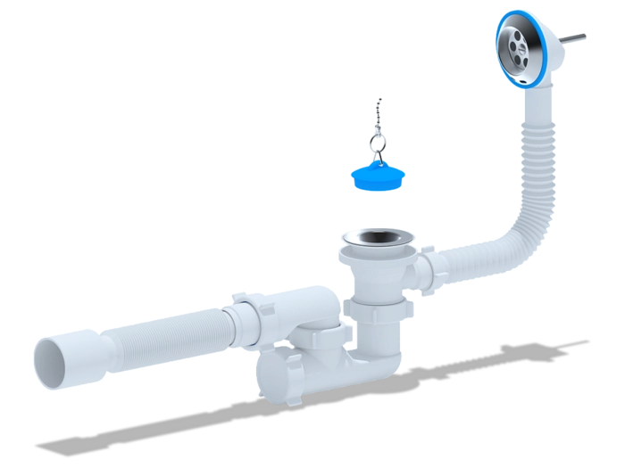 Сифон для ванны АНИПласт E255 1 1/2 дюйма регулируемый с переливом и гибкой трубой 40х50 мм (E255)