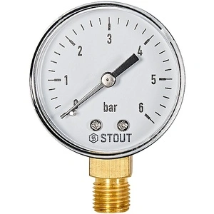 Манометр радиальный STOUT корпус Dn 50 мм 1/4  , 0...6 бар, кл.2.5 (SIM-1010-500608)