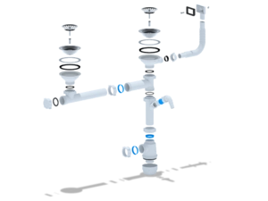 Cифон для мойки АНИПласт Грот A7500S 3 1/2 дюйма 40 мм двойной смещенный с переливом и отводом для стиральной машины (A7500S)