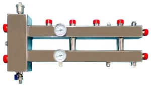 Гидравлический разделитель совмещенный с коллектором из нержавеющей стали квадратный профиль 2+1 выхода VIEIR (VHSK25-2.1-A)