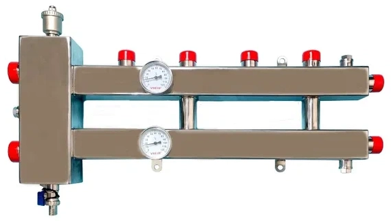 Гидравлический разделитель совмещенный с коллектором из нержавеющей стали квадратный профиль 2+1 выхода VIEIR (VHSK25-2.1-A)