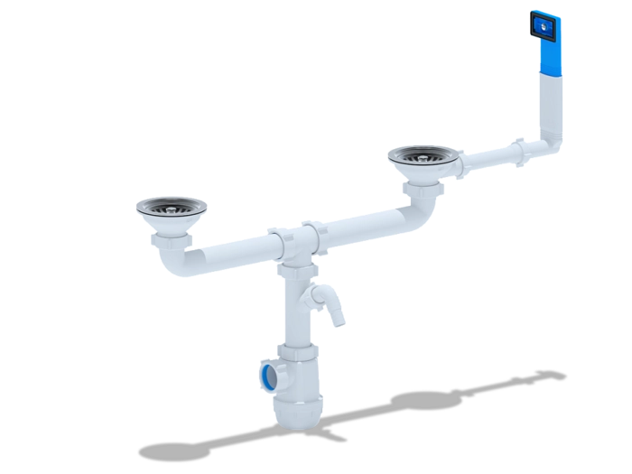 Сифон для мойки АНИПласт Грот A3545 3 1/2 дюйма 40 мм двойной с жестким переливом и отводом для стиральной машины (A3545)