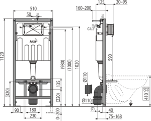 Скрытая система инсталляции для сухой установки (для гипсокартона) Sadromodul Alcaplast AM101/1120