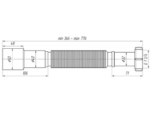 Гибкая труба АНИПласт K206 с гайкой 1 1/4 дюйма 40-50х366-776 мм (K206)