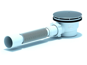 Сифон для душевого поддона АНИПласт E325C 1 1/2 дюйма 90 мм высота 65 мм хром с гибкой трубой 40х50 мм (E325C)