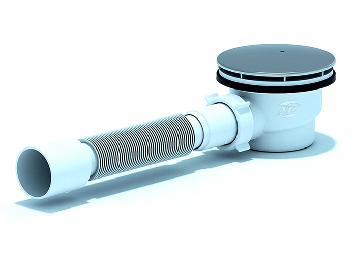 Сифон для душевого поддона АНИПласт E325C 1 1/2 дюйма 90 мм высота 65 мм хром с гибкой трубой 40х50 мм (E325C)