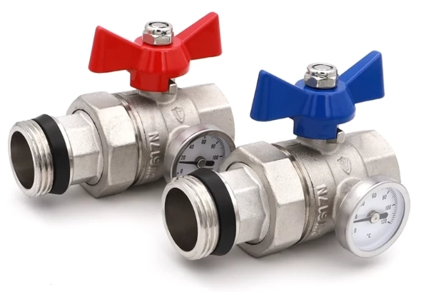 Кран шаровой прямой с полусгоном и термометром VIEIR 1″ (VR1102)