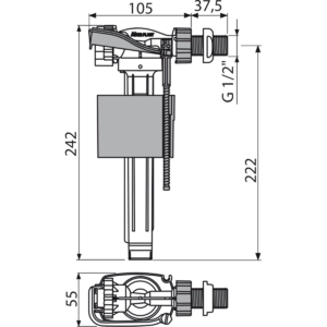 Впускной механизм с боковой подводкой для керамических бачков AlcaPlast A160-1/2" (металл)