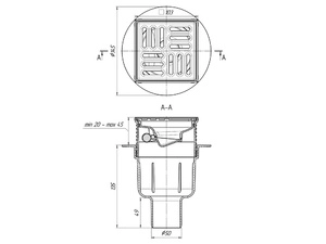 Трап для душа АНИПласт TQ5702 DN50 вертикальный регулируемый с сухим затвором и решёткой из нержавеющей стали 100х100 мм (TQ5702)