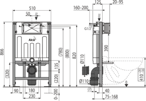 Скрытая система инсталляции для сухой установки (для гипсокартона) Sadromodul Alcaplast AM101/850