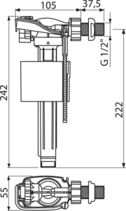 Впускной механизм с боковой подводкой для керамических бачков AlcaPlast A150-1/2"