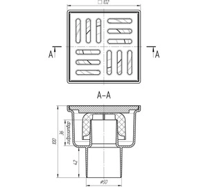 Трап вертикальный нерегулируемый АНИПласт TA5204 выпуск 50 мм с решеткой из пластика 100х100 мм (TA5204)