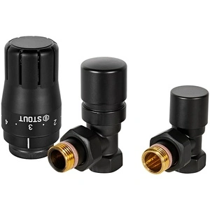 Комплект клапанов термостатических STOUT Design черный, угловой 1/2 (SVTDK-0002-000015B)