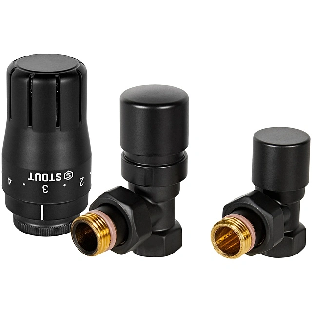 Комплект клапанов термостатических STOUT Design черный, угловой 1/2 (SVTDK-0002-000015B)