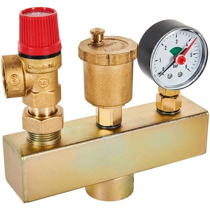 Группа безопасности котла ROMMER RVS-0004-015025 3 бар, 1  (до 50 кВт) (без теплоизоляции)