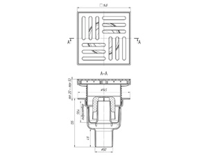 Трап вертикальный регулируемый АНИПласт TA5710 выпуск 50 мм с решеткой из пластика 150х150 мм (TA5710)