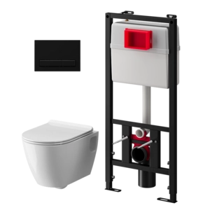 Набор инсталляции 50 см АНИПласт WN51433Art с безободковым унитазом, с сиденьем микролифт, черный матовый клавишей (WN51433ART)