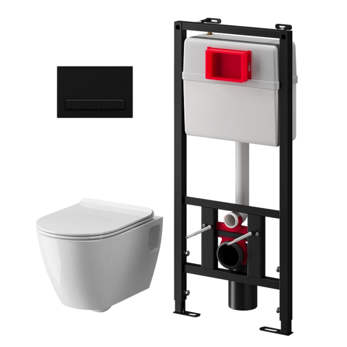 Набор инсталляции 50 см АНИПласт WN51433Art с безободковым унитазом, с сиденьем микролифт, черный матовый клавишей (WN51433ART)