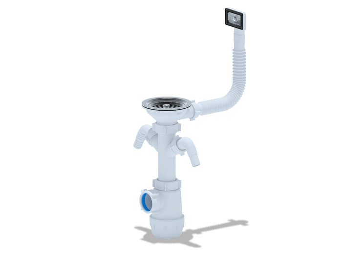 Сифон для мойки АНИПласт Грот A0146S 3 1/2 дюйма 40 мм с гибким переливом и двумя отводами для стиральной машины (A0146S)