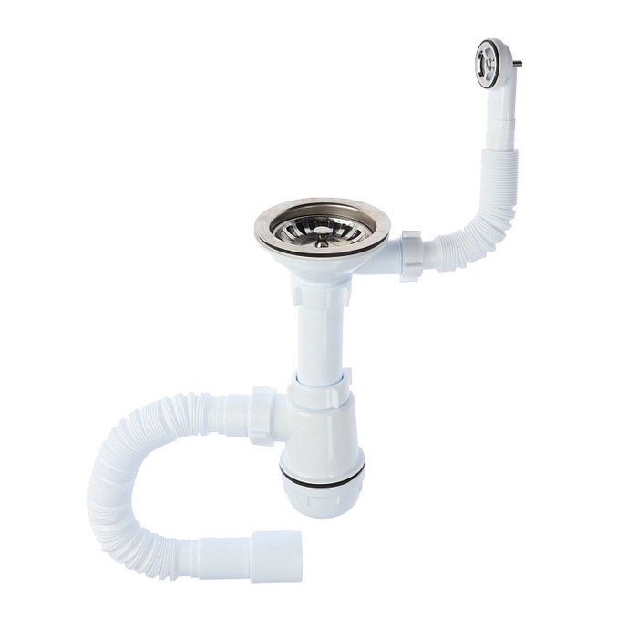 Сифон для мойки АНИПласт Грот A0142SA15 3 1/2 дюйма 40 мм с гибким переливом и гибкой трубой 40х40/50 мм (A0142SA15)