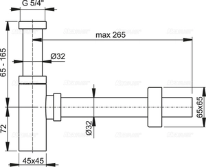 Сифон для умывальника DN32 DESIGN цельнометаллический, квадратный AlcaPlast A401