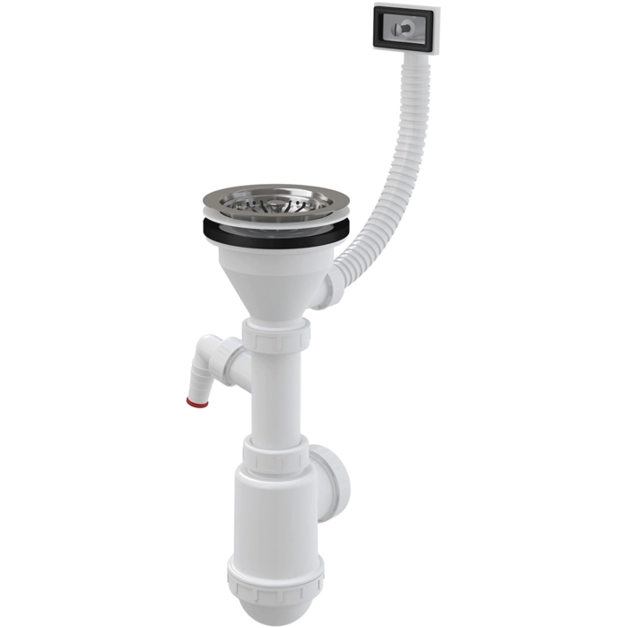 Сифон для мойки с нержавеющей peшeткой DN115, гофропереливом и штуцером AlcaPlast A447P-DN50/40