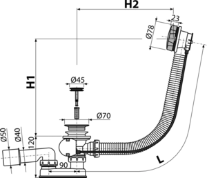 Сифон для ванны автомат, металл AlcaPlast A55K