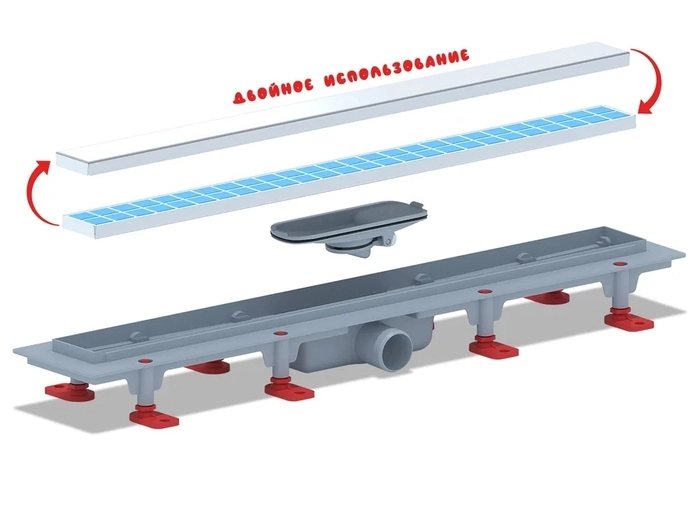 Трап линейный пластиковый АНИПласт TLQ1065 DN40 с сухим затвором и матовой решёткой под плитку МОЛ 650х62 мм (TLQ1065)