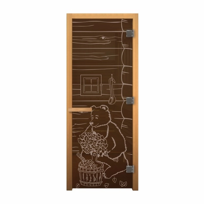 Дверь для бани стеклянная Везувий 1900х700 (Бронза "МИШКА", 3 петли, 8мм) (ОСИНА)