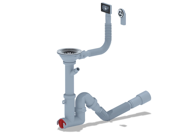 Cифон для мойки АНИПласт F серия F1045SA15 3 1/2 дюйма 40 мм с гибким переливом с отводом для стиральной машины и гибкой трубой 40х40/50 мм (F1045SA15)