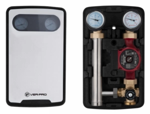 Насосная группа быстрого монтажа с 4-х ходовым термостатическим клапаном KVS 3.5 30-60°C из нержавеющей стали VIEIR VER-PRO без насоса (VP227A)